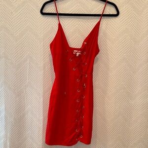 by the way. Red Lace-Up Mini Dress